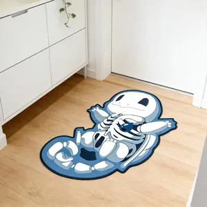 Blue Gradient Cartoon Skeleton Monster Rug, High Stretch Velvet Soft Durable Non-Slip Absorbent Mat, Bedroom Balcony Bathroom Living Room Decor