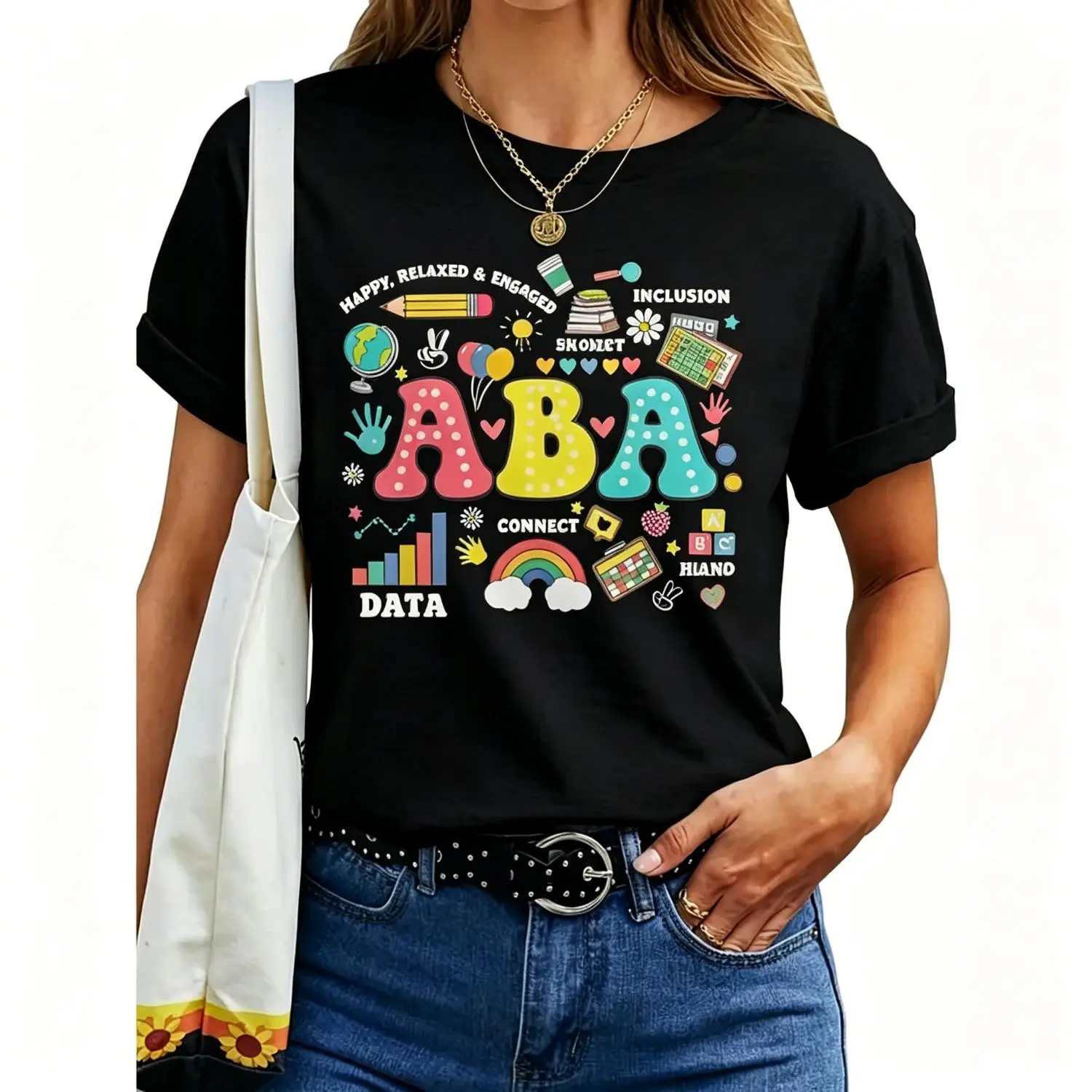 Women's ABA Therapist RBT Analyst Autism Support Tshirt - Light Grey Retro Short Sleeve Knit Fabric Casual Cut Top, Round Neck with Playful Graphics, Regular Fit Sports Casual Womenswear, Lady