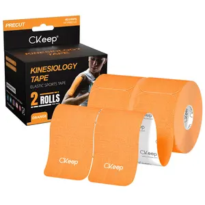 CKeep Precut Kinesiology Tape (2 Rolls), Original Cotton Elastic Sports Tape, 33 ft, 40 Strips (Orange)