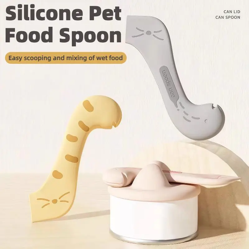 Silicone Multifunctional Pet Feeding Food Spoon, Cute Paw Design for Cats & Dogs, Ideal for Wet Food, Can Opener & Mixing Tool