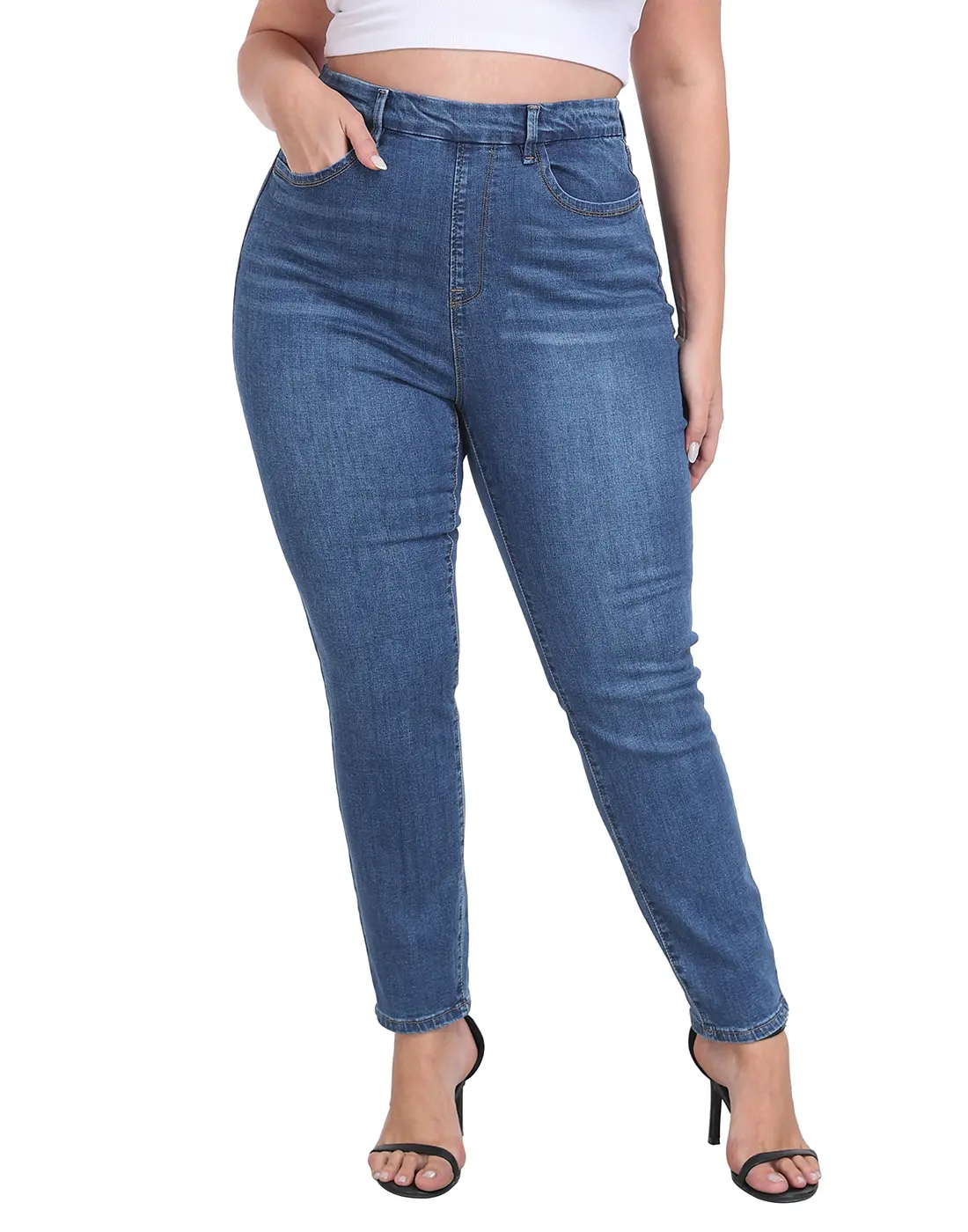 HDE Women's Plus Size Skinny Jeans Pull On Stretch Denim Jegging with Pockets High Rise Elastic Waistband Breathable Bottom Comfortable Fit, Plus Size Clothes, Stretch Jeans, Basic, Lady, Pants, Extended Size Jeans