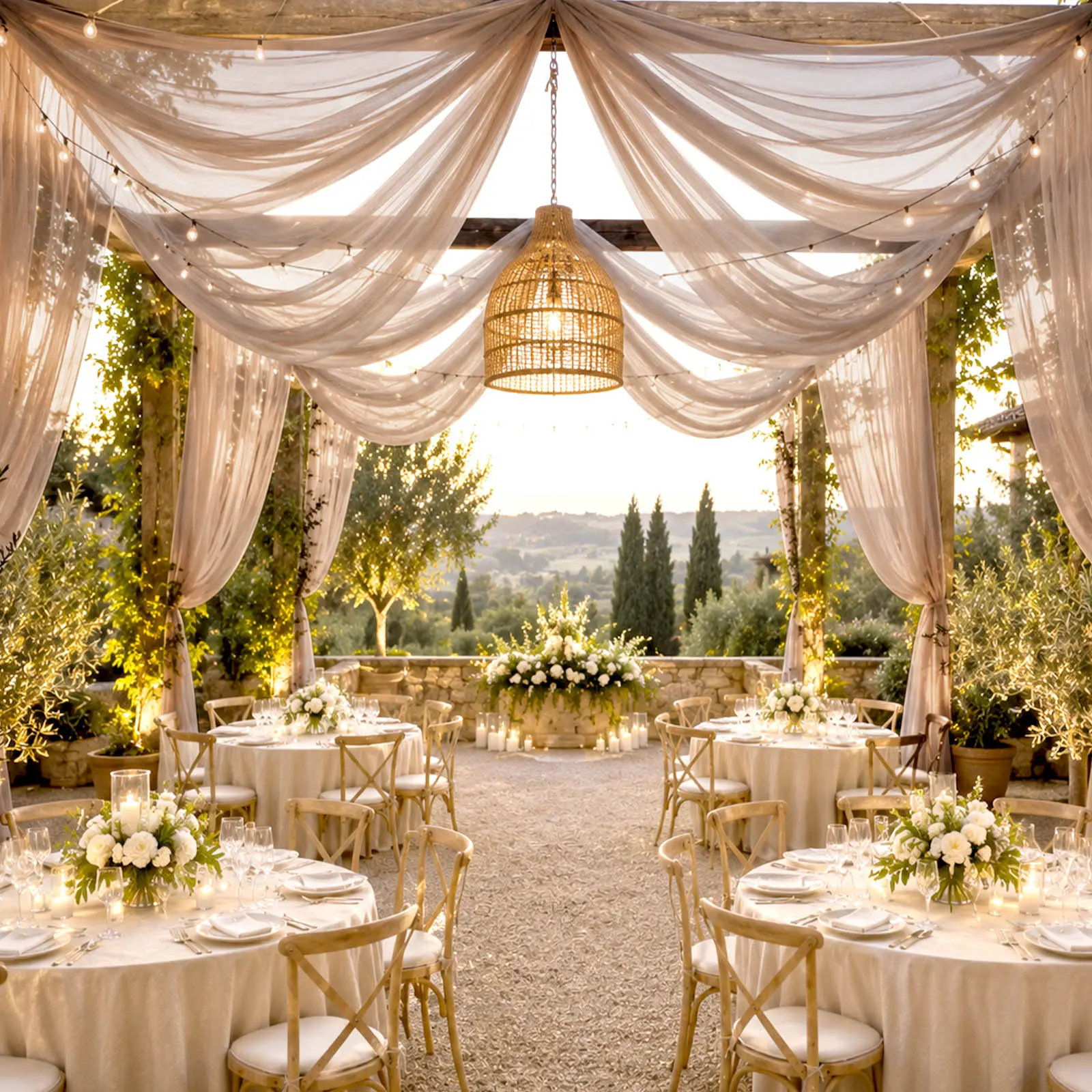 Sheer Ceiling Drape Banner - 10ft x 32ft Taupe Extra Long Drapery Panel for Wedding Canopy, Backdrop Decor, Banners