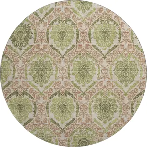 HomeRoots 666152 8 ft. Olive Green & Copper Medallion Washable Round Area Rug with UV Protection