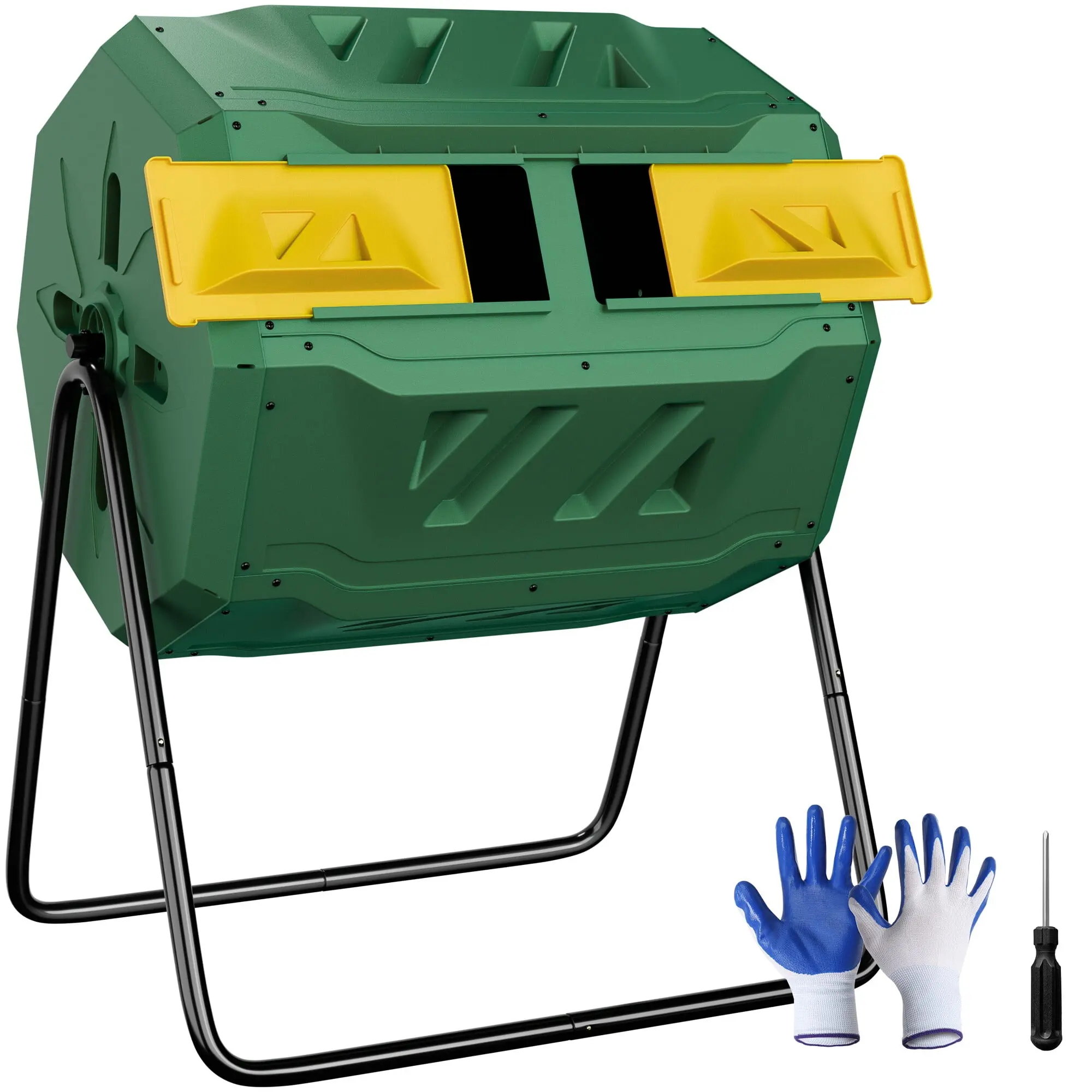 Segawe Rotating Compost Tumbler Bin - 43gal Iron-Plastic Double-Wall Dual Chamber Bin, Eco-Friendly Aeration Design, Window Access, Seamless Rotating Function, Efficient Fertilizer Soil Remixing, Boost Your Gardening Space, Gardeners' Best Companion