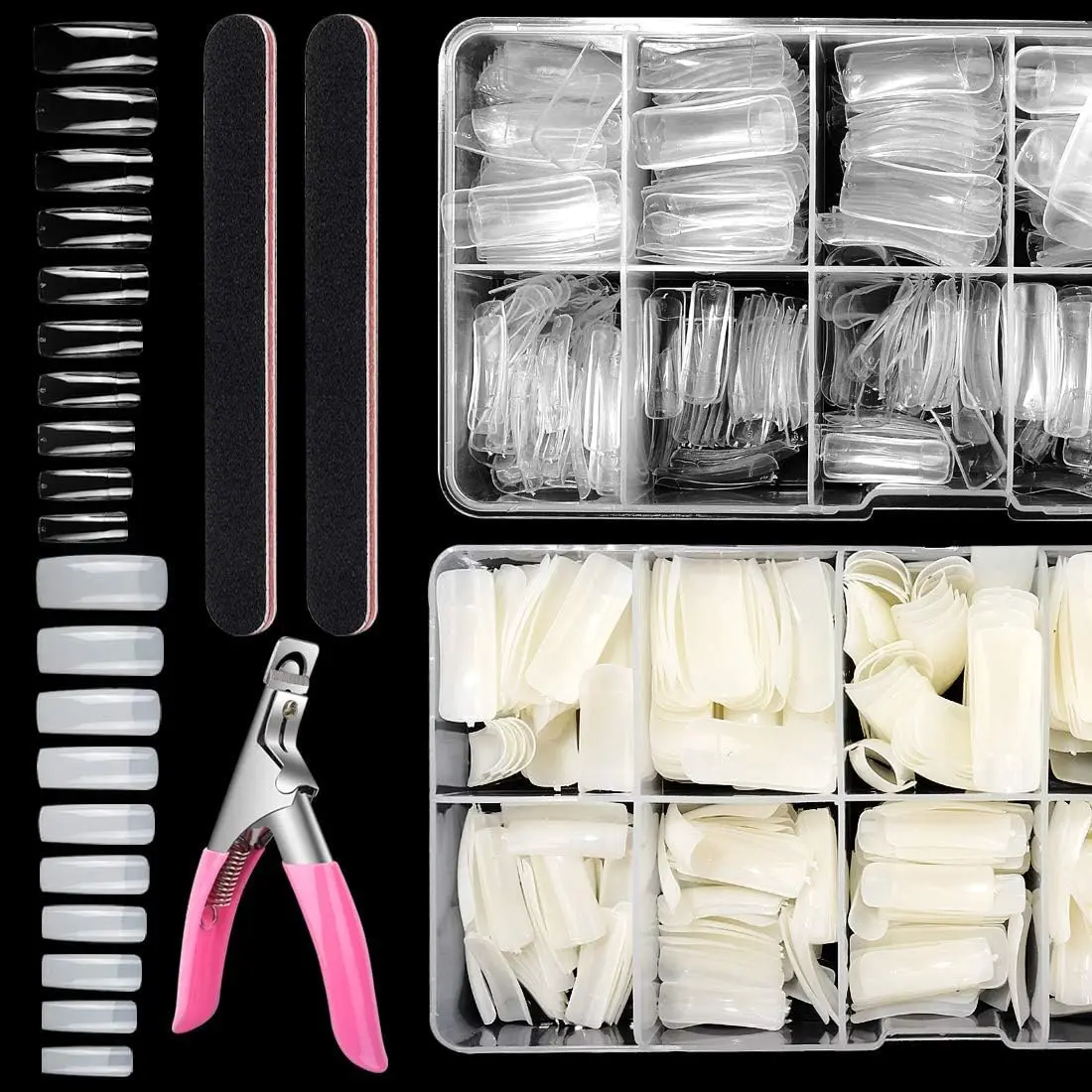 1000 Pcs Professional Square Nail Tips for Acrylic Nails,Fake Clear Natural Acrylic Short Square French Artificial False Tips Half Cover for Manicure Salon Home,DIY Hand Tools Kits