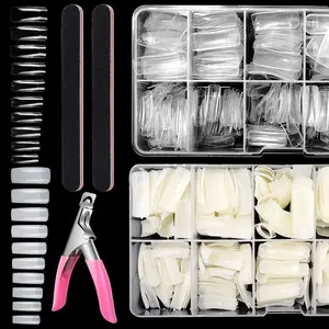 1000 Pcs Professional Square Nail Tips for Acrylic Nails,Fake Clear Natural Acrylic Short Square French Artificial False Tips Half Cover for Manicure Salon Home,DIY Hand Tools Kits