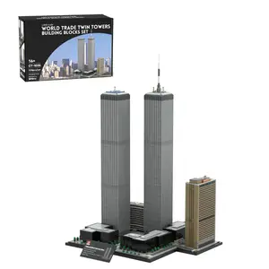 CubiMythx  MOC-177998 1/800 Scale Landmark Architecture Twin Towers Street Scene DIY Assembly Building Blocks Set (7129PCS)