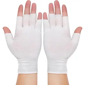4 Pairs White Fingerless Gloves, Cotton Moisturizing Gloves for Women, Cut 5 Fingertips, Soft and Comfortable, for Dry Hands Sleeping Hand Spa Treatment