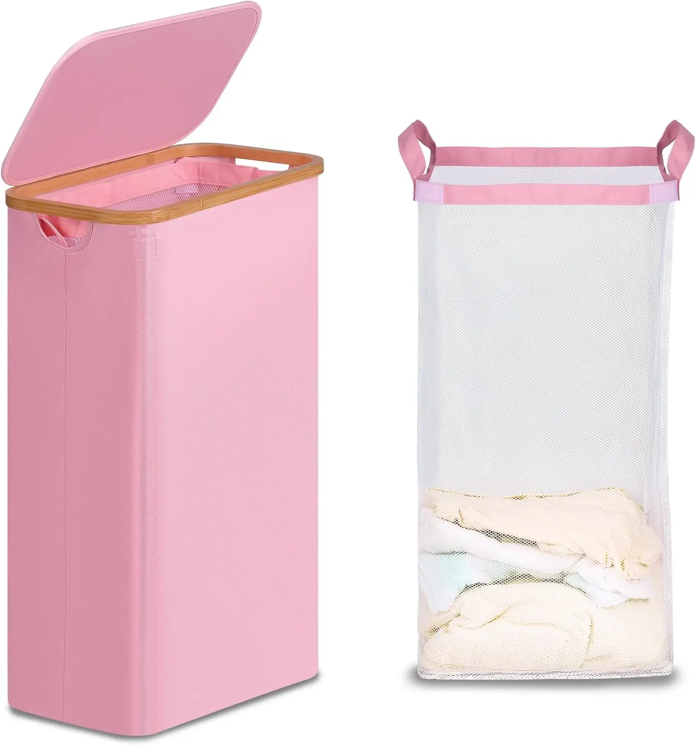 Slim Laundry Basket with Lid, Narrow Laundry Hamper with Removable Bag, Skinny Dirty Clothes Basket with  Handles for Bathroom, Bedroom & Laundry Room, 75L