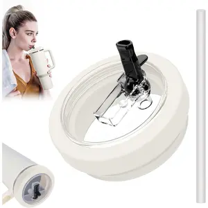 40 oz Flip Straw Leak Proof Lid for Stanley Quencher H2.0, Silicone Tumbler Replacement Lid for Stanley Cup Accessories, Spill Proof Straw Cover for Tumbler Accessories(Cream White)