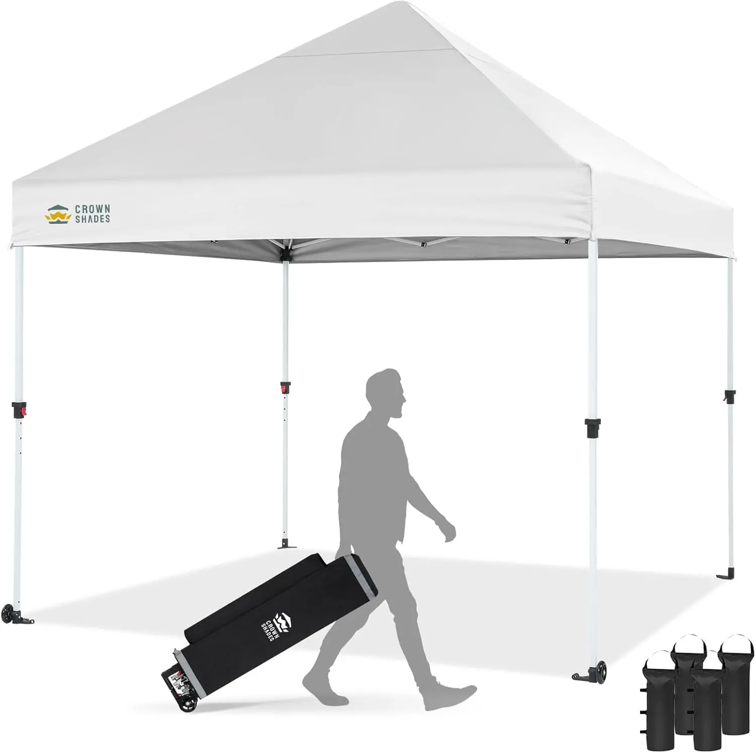 CROWN SHADES 10x10 Heavy Duty Portable Sunshade Outdoor Canopy Tent - 400D Oxford Fabric, Steel Frame, 1-Push Lock, Waterproof, Great for Trade Shows, Commercial Use, White, Portable Sunshade Canopy, Waterproof Canopy