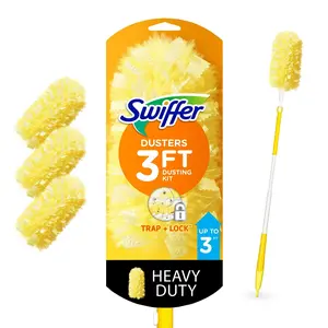 Swiffer Dusters Heavy Duty 3 ft Extendable Handle Dusting Kit (1 Duster, 3 Refills)