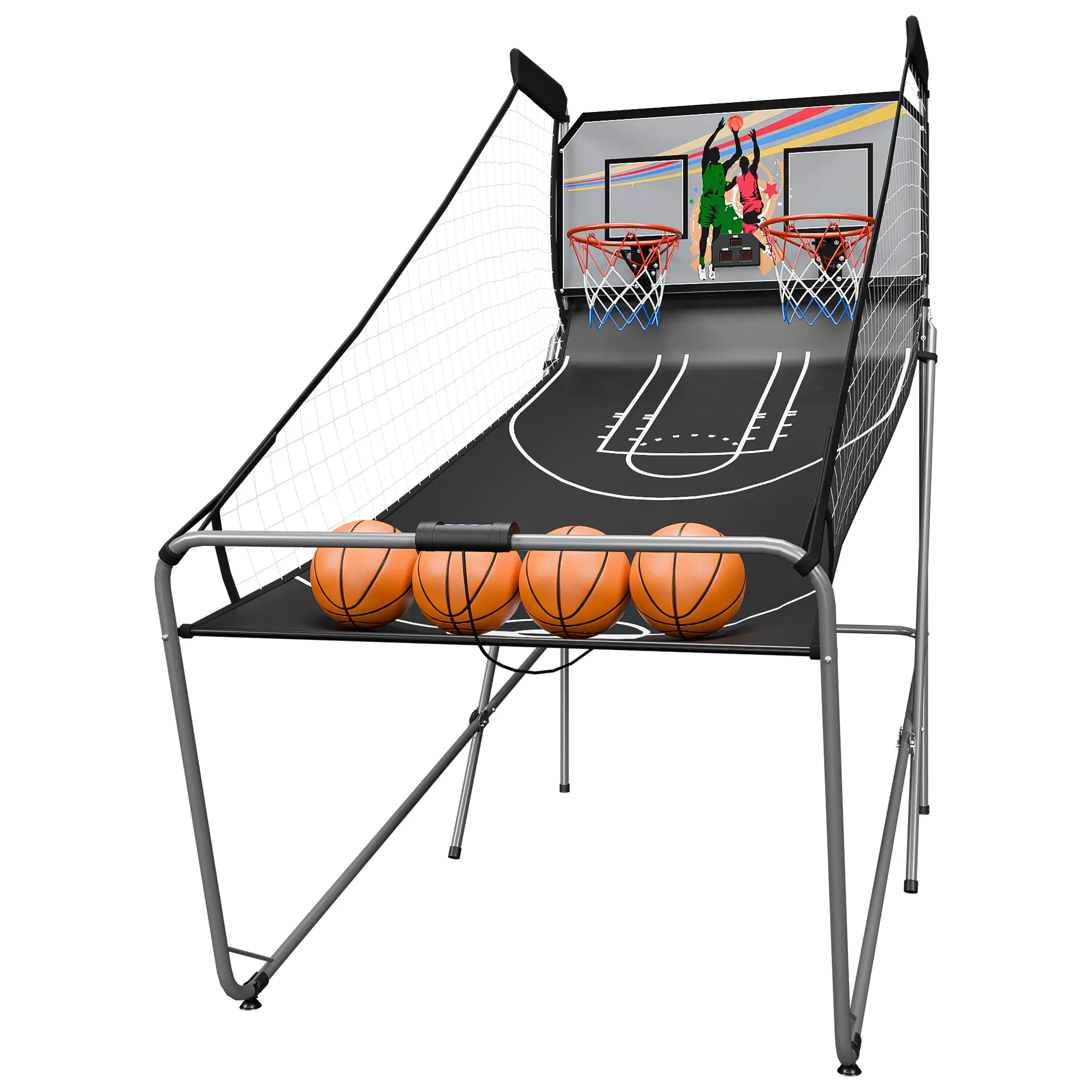 Foldable Double-Shot Basketball Arcade Game with Steel & MDF Board, Electronic Scoreboard with Bright LED Lights for Kids & Adults, 8 Games, 3 Sound Settings, 73.6 - 81.9" L x 45" W x 81" H, Game System