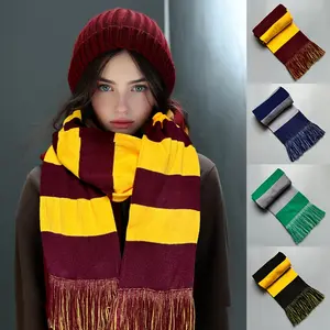 Preppy Style Acrylic Knitted Striped Scarf - Elasticity Comfort, Hand Washable, Weekend Casual Warmth, Crafted Knitting Design - No Feather Scarf Jacquard scarf head wrap plush warm hat Keep Warm