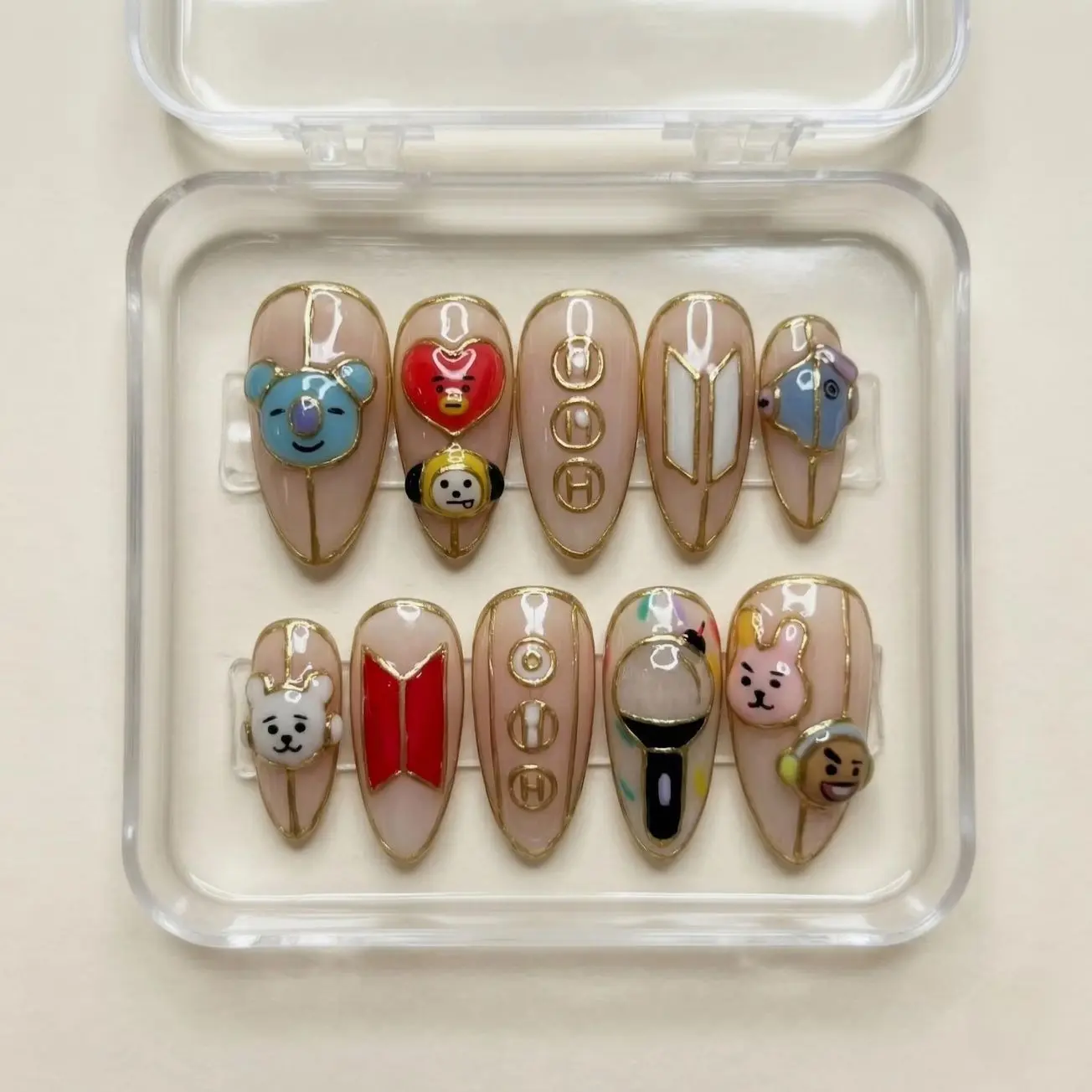 OT7 Stained Glass Press On Nails | 2026 Comeback 3D Character | K-pop Lightstick Art | Handmade Custom Nails | ARMY Fandom Gift