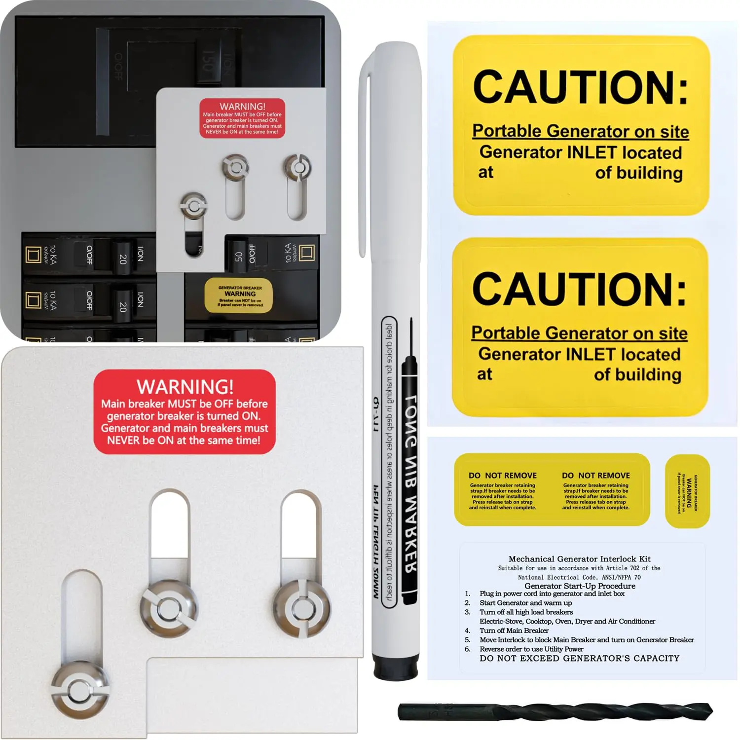 Generator Interlock Kit Compatible with  QO & Homeline 150/200 Amp Panels, 1 3/8" Spacing Between Main & Generator Breakers,Professional and Interlock Kit (SD200A)