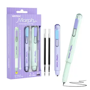 WRITECH Morph Extendable Gel Pen: 0.7mm Black Ink Mini to Full Size Soft Grip Portable Extendable Pocket Pen Set with 2 Pens and 2 Refills