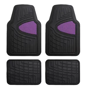 Premium Tall Channel Trimmable Non-Slip Rubber Floor Mats - Full Set Purple