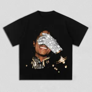 Unisex Michael Jackson Crystal Glove Oversized Sport T-Shirt - King of Pop Vintage Streetwear Graphic Cotton Tee