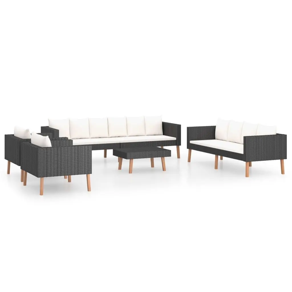vidaXL Patio Furniture Set 5 Piece, Sectional Sofa for Outdoor Garden, Couch with Cushions, Coffee Table, Scandinavian Style, Poly Rattan Black 3059333