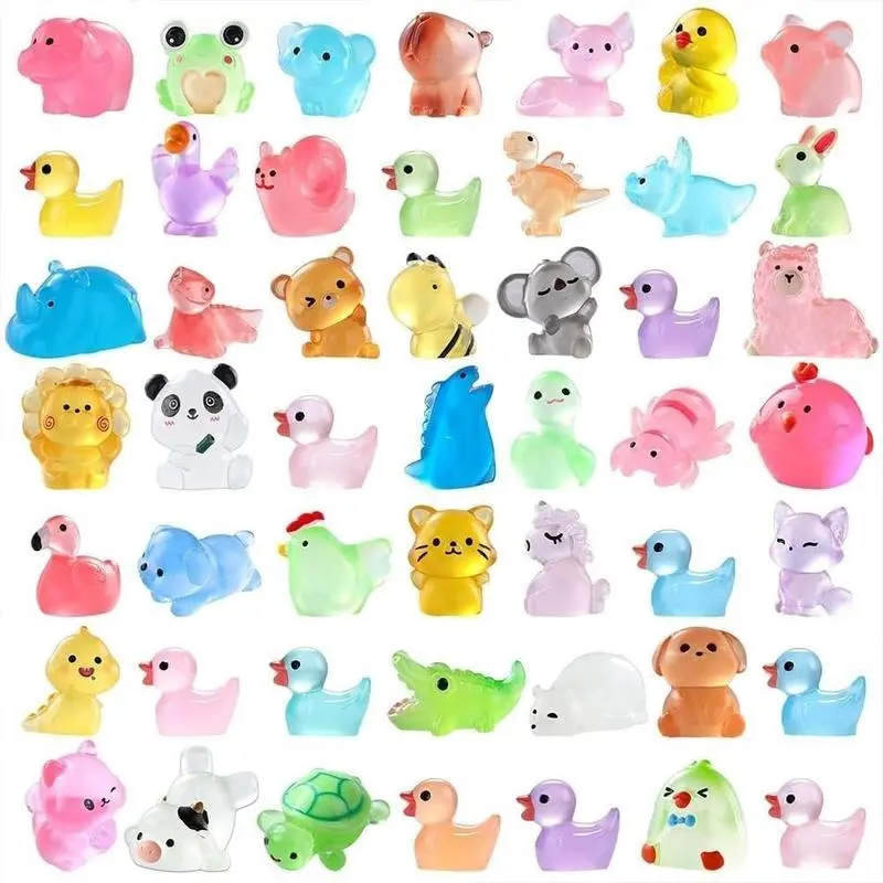100pcs Mini Glow in The Dark Animal Resin Models, Surprise Mystery Bag for Dollhouse Decor, Mystery Resin Animals Blind Bag, Mini Luminous Farm Ocean Figures, Animal Miniatures for Fairy Garden Accessories, Random Design
