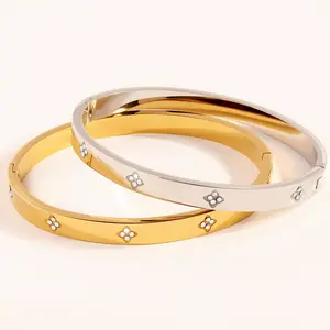 2Pcs Fashion Rhinestone Stainless Steel Bangles, Elegant Versatile Bracelet Set, Stylish Party & Daily Hand Jewelry for Men & Women