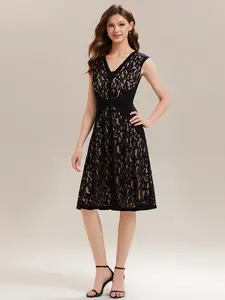 Ever-Pretty 2026 Trends Floral Lace Fit See-Through Sleeveless V-Neck Elegant Wedding Guest Dress, Cocktail Wear 02643