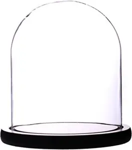 Glass Dome Cloche Bell Jar Display with Black Wooden Base, 6" x 7" Clear Glass Dome for Home Decor, Collectibles, Candles and Display Gifts, 1 Pack
