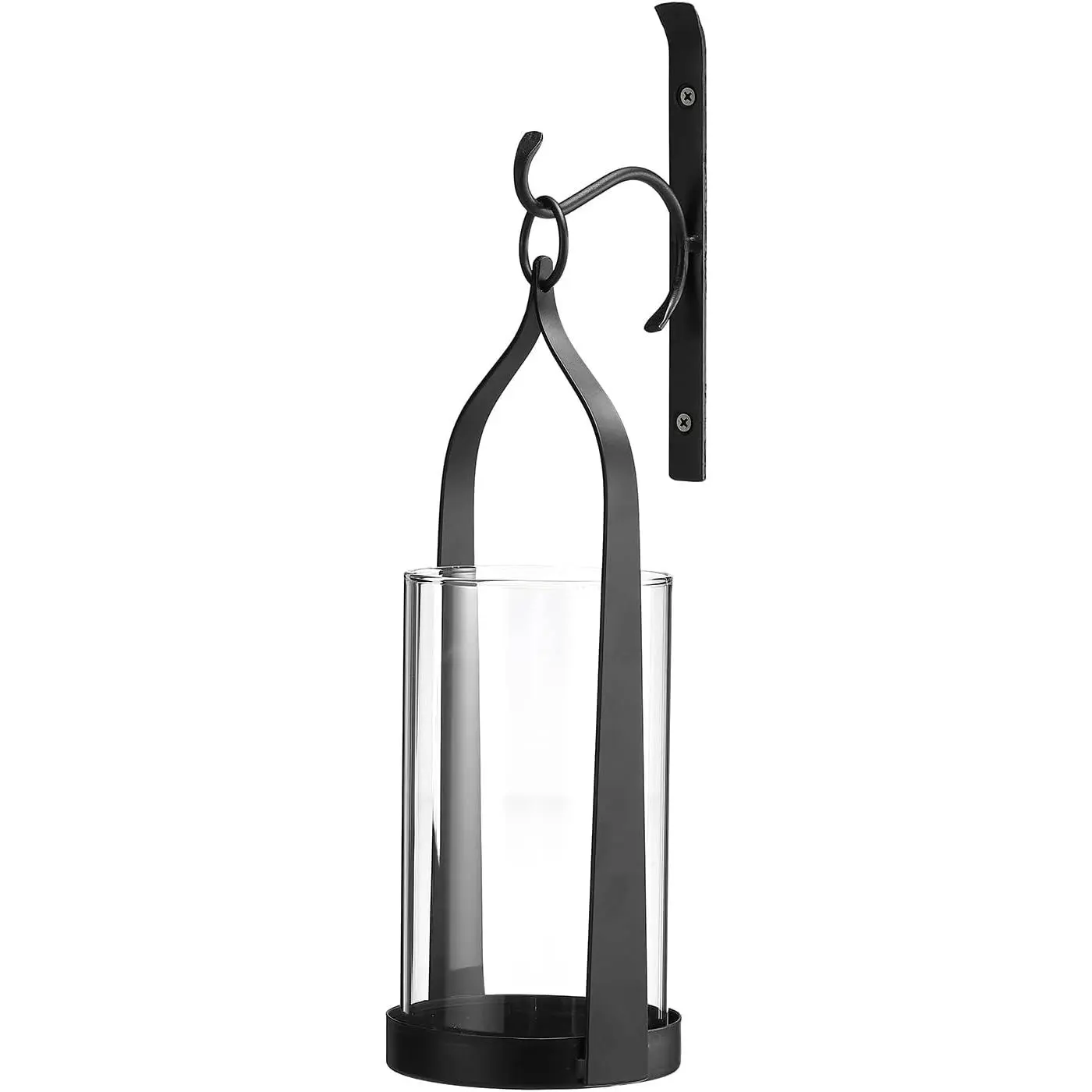 Hanging Wall Sconce Medieval Modern Wall Mounted Hurricane Candle Holder Glass & Metal Farmhouse Handcrafted Wall Art Decorations, Black HT21-0205B