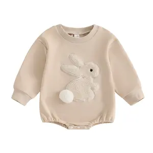 Newborn Infant Baby Girl Boy Easter Outfit Bunny Long Sleeve Romper  Bodysuit with Pompoms Tail