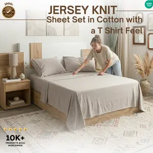 Luxury Jersey Knit Sheet Set, Soft Stretchy Cotton T-Shirt Feel, 3 Piece, Breathable, All Season, Shrink Resistant, Twin Full Queen King | Utopia Bedding