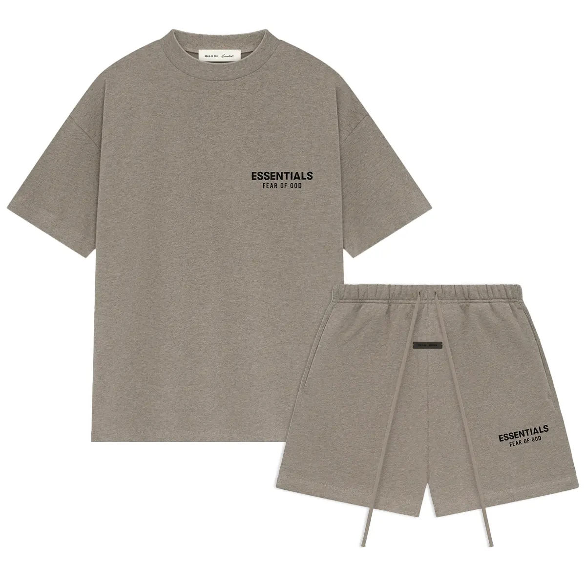 (One Set) (Over Size ) Fear of God Essentials Classic Short Sleeve Tee & Shorts Homestead Heather (SS25)| Oversized Fit | Size Down Recommended