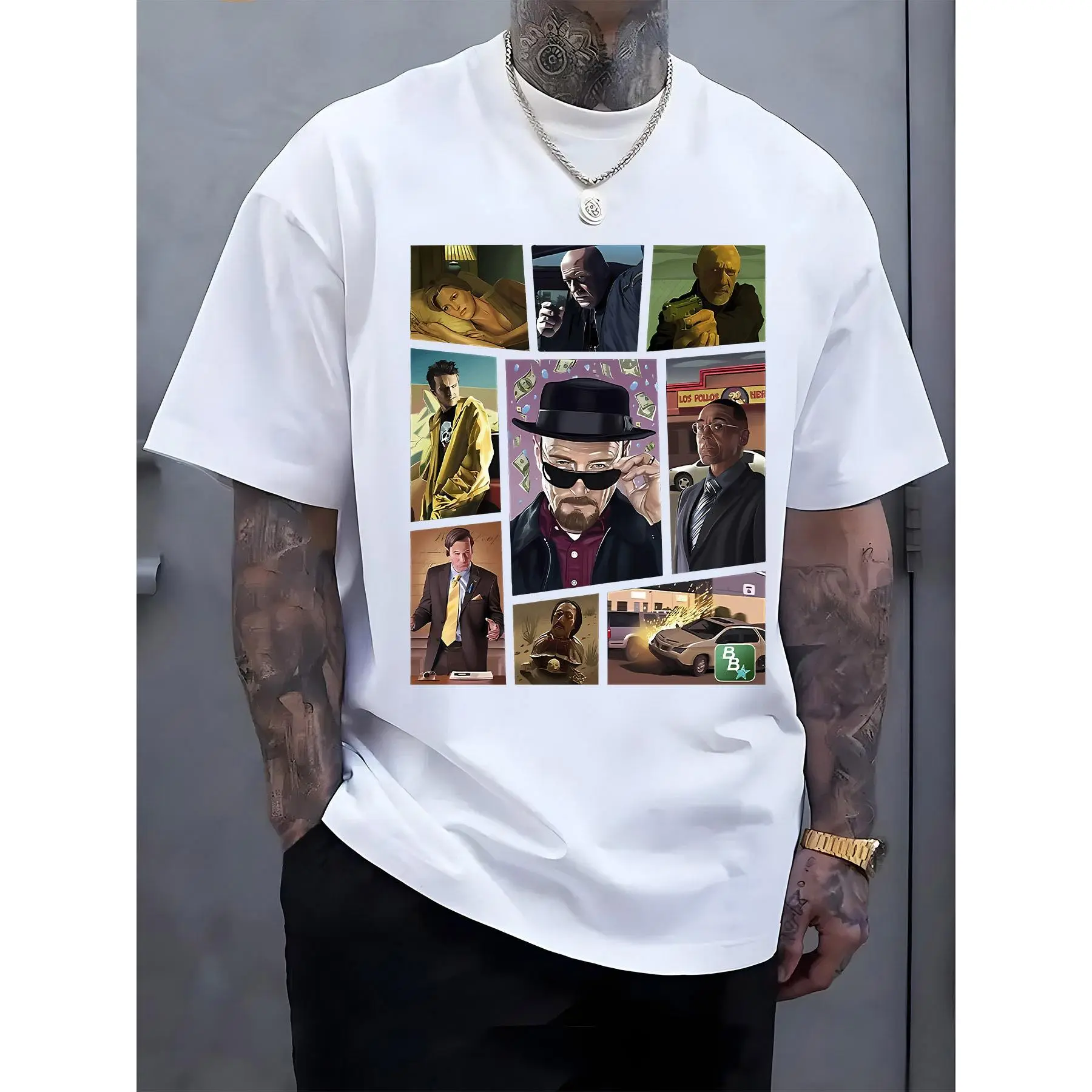 Breaking Bad Inspired Men's Basic Crew Neck Short Sleeve Graphic Sports Top - Walter White,Jesse Pinkman,Hank Schrader Grid Portrait,Breathable Lightweight Summer Tee,Figure-Flattering Comfortable Fit,Pop Culture Apparel,Machine Washable