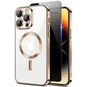 Magnetic for iPhone 14 Pro Max Case with Privacy Screen Protector & Full Camera Cover Compatible with MagSafe Shockproof Slim Clear Back Phone Case for iPhone 14 Pro Max Glossy Cover