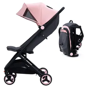 Lightweight Compact Travel Stroller, One-Hand Fold Airplane Approved Stroller, Portable 3-Fold Infant Stroller with Reclining Seat, Fits in Overhead Bin, Ultra Light 14 lbs