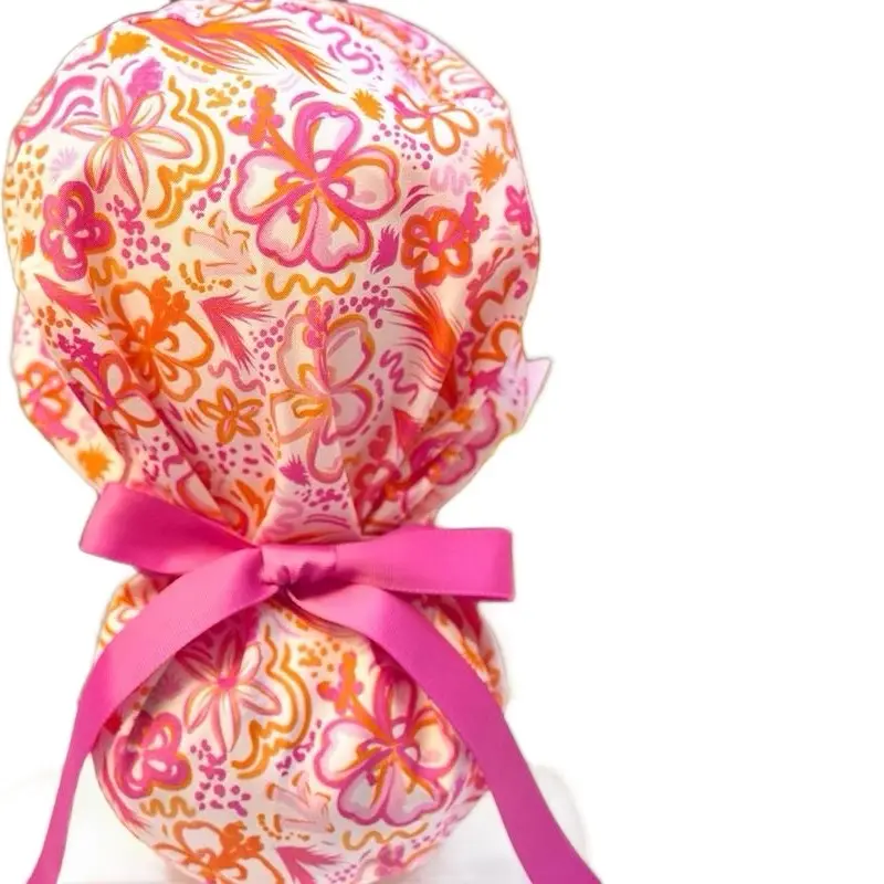 Pink and orange floral scrub caps Pink and orange floral scrub caps