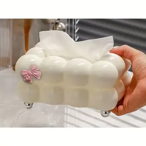 Fashionable Paper Towel Dispenser with Bow, Practical Plastic Storage Box, Perfect for Desk Decor, Bedroom, Dining Room, Living Room, Bathroom Organization, Paper Towel Holder
