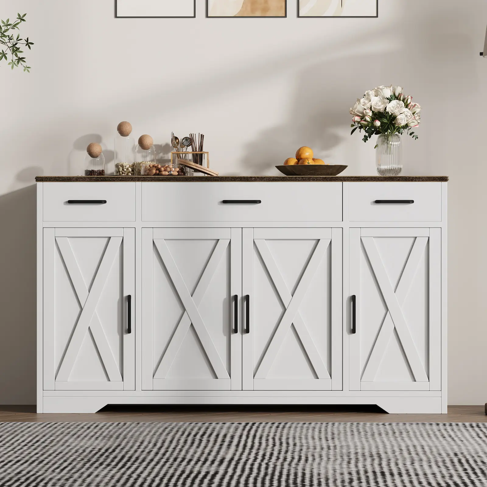55" Modern Large Sideboard Buffet with Adjustable Shelves - Cupboard Furniture, Entryway Buffet, Modern Cupboards, Coffee Station for Dining Room, Living Room