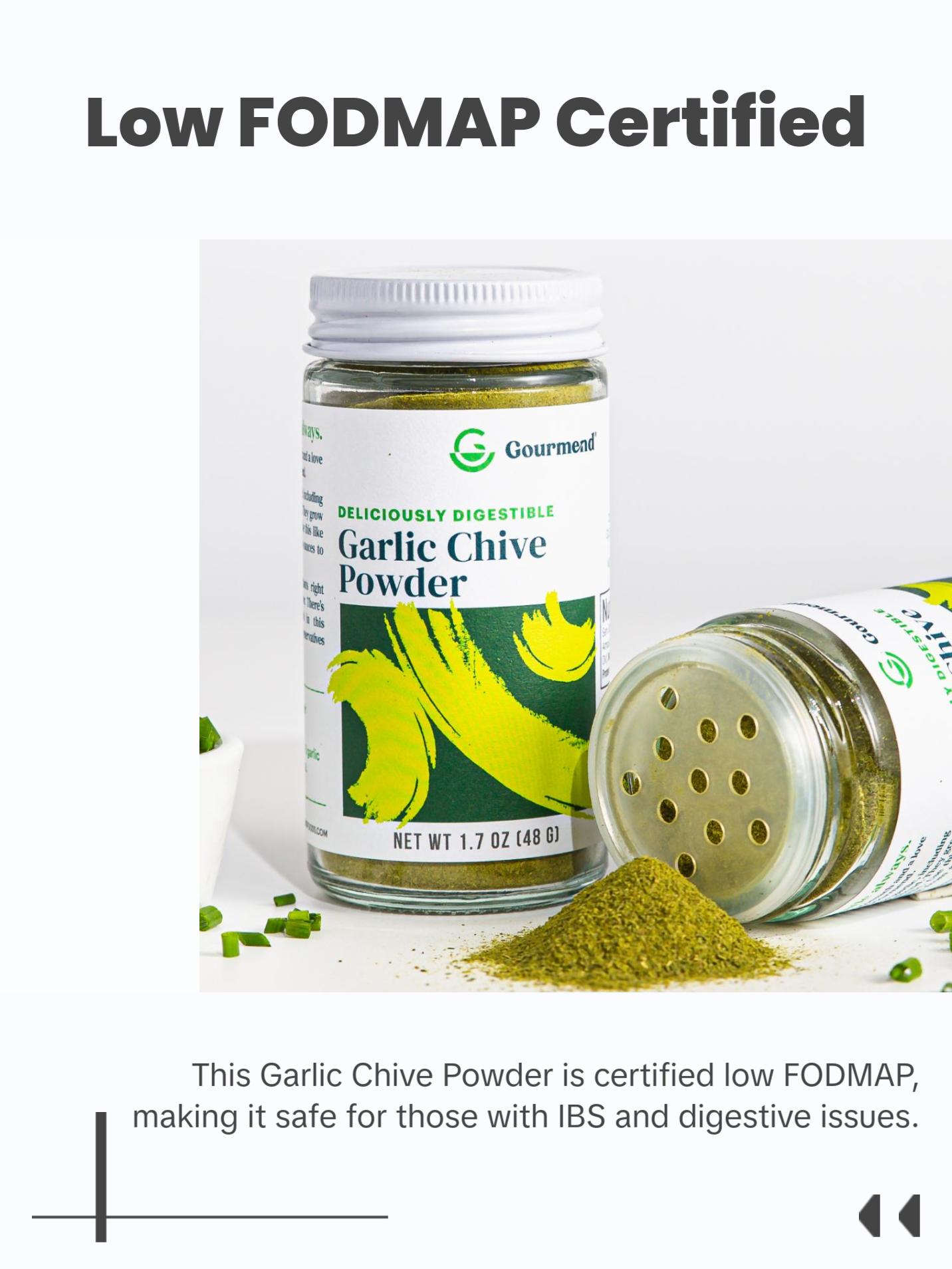 Gourmend Foods Garlic Chive Powder – Low FODMAP, Filler Free, Gluten Free, 100% Natural, No Corn Starch, Maltodextrin, "Flavors" or Other Fillers