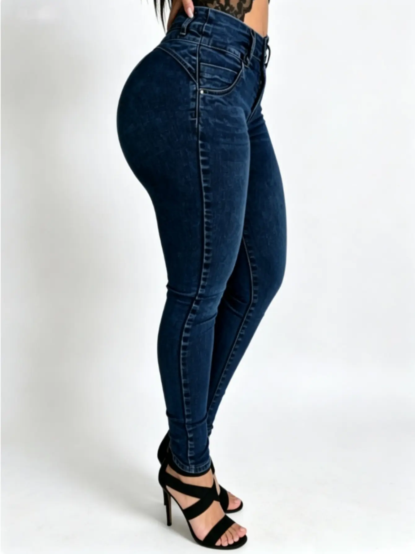 [Plus Size] Women's High Waisted Stretchy Skinny Denim Jeans Pants, Slim Fitted Fashion Streetwear Bootcut Jeans, Casual Daily Wear, Party Commute, All Seasons WH54 BBL