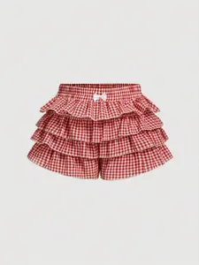 Casual Low Waist Plaid   Ruffle Hem Women's Shorts,  Women's Shorts for Summer, Perfect for School and Daily Wear