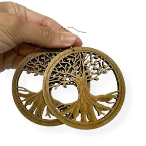 Tree of Life Wooden Earrings Handmade Ethnic Design 2.75 x 2.75 Inches Circle of Life Jewelry Handcrafted