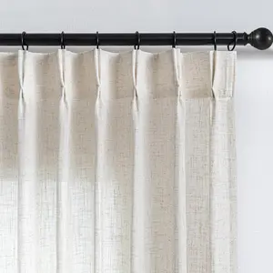 Linen Curtains for Living Room Natural Semi Sheer 84" x 40" 2 Panels Pinch Pleated Farmhouse Country Boho Style Back Tab Draperies for Sliding Door