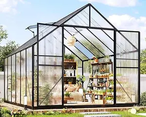 AMERLIFE Polycarbonate Greenhouses for Outdoors, 2 Top-Opening Windows, 2 Swing Doors, Aluminum Walk-in Heavy Duty for Outdoor Use, Backyard Garden