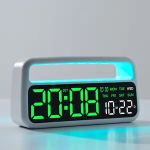 Home Decor Clock with Atmosphere Light, Simple Fashion Style, Multifunctional Electronic Alarm Clock, LED Bedside Clock, Dual Alarms, Large Screen, Digital Clock Decor, LED Display Clock