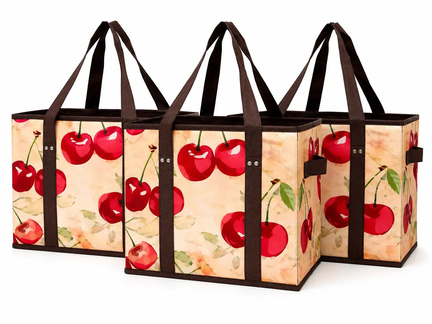 STOWM 3-Pack Heavy Duty Reusable Grocery Bags - Stylish Large Collapsible Shopping Totes with Hard Bottom, Water-Resistant Self-Storing Bags for Supermarket & Home Storage, Gym, Self-Storing Shopping Bags