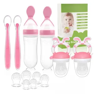 Baby Fruit Feeder Pacifier - 6 Pack | 2 Infant Food Feeder Pacifier & 2 Baby Food Dispensing Spoon | Fresh Fruit Teethers for Babies | Silicone Feeder Babies,Infant Teething Feeders -Pink
