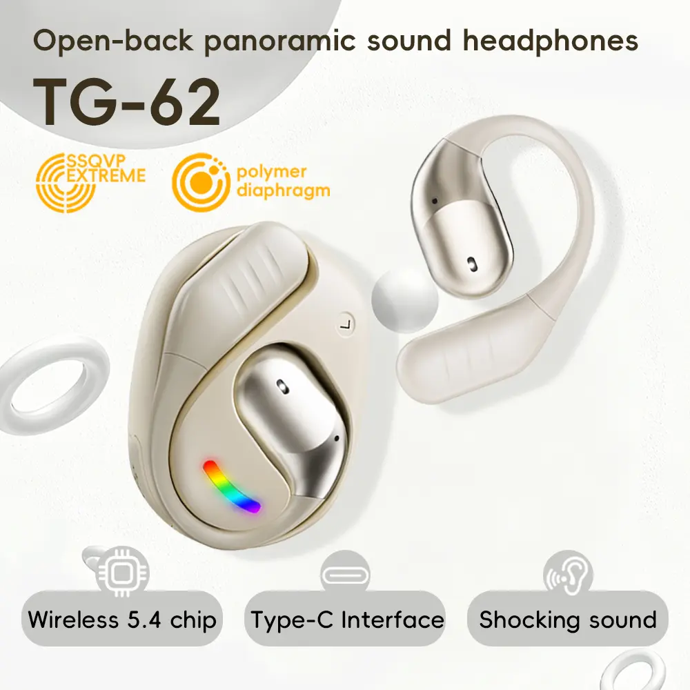 T&T TG-62 Portable Wireless Gaming Earbuds - BT5.4 Headphones, HiFi High-Fidelity Sound, Touch Control, Type-C Chargeable, Long Battery Life, Versatile Use for Sports, Meetings