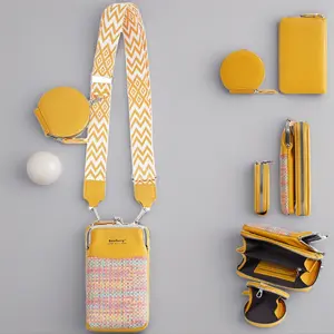 The Ultimate Mini Crossbody Phone Bag with Detachable Coin Pouch & Wide Strap |   Trendy Woven Kiss-Lock Purse for Women