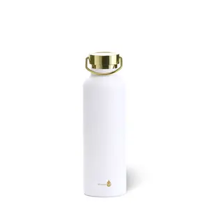 White with Gold Top Insulated Water Bottle- 24 Oz